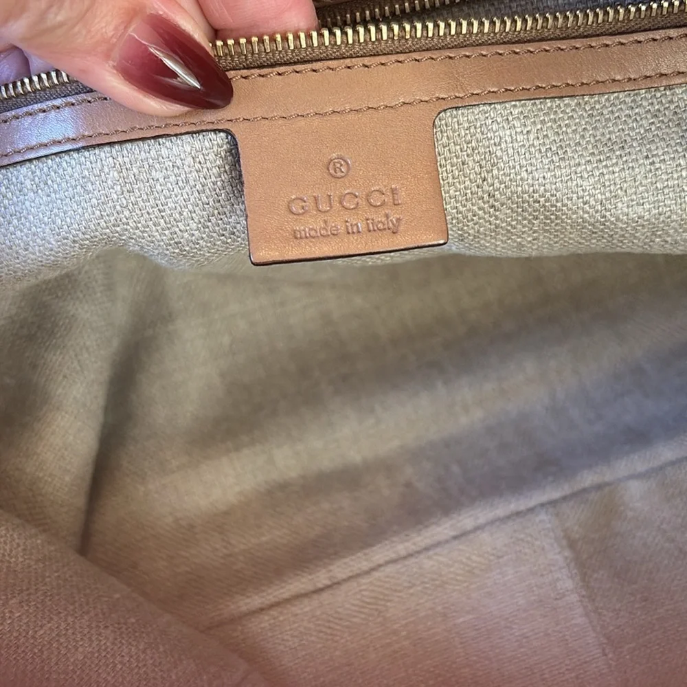 GUCCI POSITANO Leather Suede Tan Brown White Silver Gold Beaded Bag Rare Luxury - Picture 12 of 14